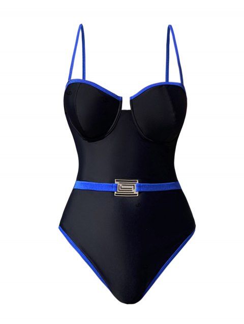 Maillot de Bain Découpé en Couleur Contrastée à Bretelle Fine Une-Pièce