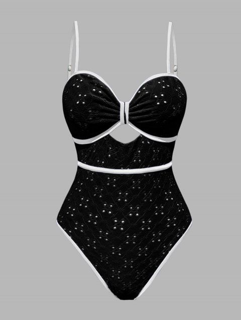 Maillot de Bain de Plage Découpé en Couleur Contrastée à Volants Une-Pièce