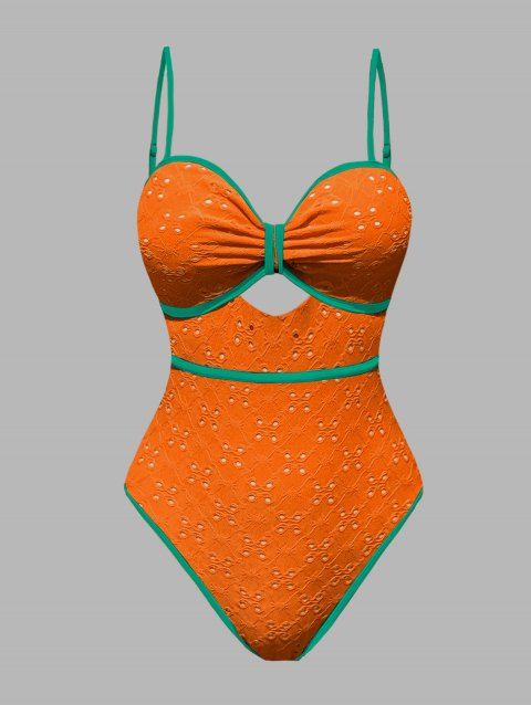 Maillot de Bain de Plage Découpé en Couleur Contrastée à Volants Une-Pièce