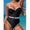 Maillot de Bain Découpé en Couleur Contrastée à Bretelle Fine Une-Pièce - Noir S | US 4