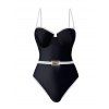 Maillot de Bain Découpé en Couleur Contrastée à Bretelle Fine Une-Pièce - Noir S | US 4