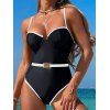 Maillot de Bain Découpé en Couleur Contrastée à Bretelle Fine Une-Pièce - Noir S | US 4