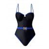 Contrast Color Underwire Push Up One-piece Swimsuit Tummy Control Spaghetti Strap Square Ring High Cut Swimwear - BLUE L | US 8