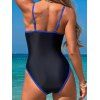 Contrast Color Underwire Push Up One-piece Swimsuit Tummy Control Spaghetti Strap Square Ring High Cut Swimwear - BLUE L | US 8
