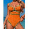 Maillot de Bain de Plage Découpé en Couleur Contrastée à Volants Une-Pièce - Orange L | US 8