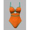 Maillot de Bain de Plage Découpé en Couleur Contrastée à Volants Une-Pièce - Orange L | US 8