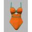 Maillot de Bain de Plage Découpé en Couleur Contrastée à Volants Une-Pièce - Orange L | US 8