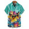 Hawaii Couple Outfit Duck with Sunglasses Wave Pattern Spaghetti Strap A Line Mini Dress and Roll Up Sleeve Shirt Vacation Matching Outfit - Vert clair S | US 4