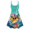 Hawaii Couple Outfit Duck with Sunglasses Wave Pattern Spaghetti Strap A Line Mini Dress and Roll Up Sleeve Shirt Vacation Matching Outfit - Vert clair S | US 4