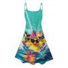 Hawaii Couple Outfit Duck with Sunglasses Wave Pattern Spaghetti Strap A Line Mini Dress and Roll Up Sleeve Shirt Vacation Matching Outfit - Vert clair S | US 4