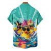 Hawaii Couple Outfit Duck with Sunglasses Wave Pattern Spaghetti Strap A Line Mini Dress and Roll Up Sleeve Shirt Vacation Matching Outfit - Vert clair S | US 4