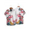 Vacation Couple Outfit Flamingo Hibiscus Floral Leaf Pattern Belt Ruched Bust Sweetheart Neck A Line Mini Dress and Roll Up Sleeve Shirt Casual Matching Outfit - Blanc S | US 4