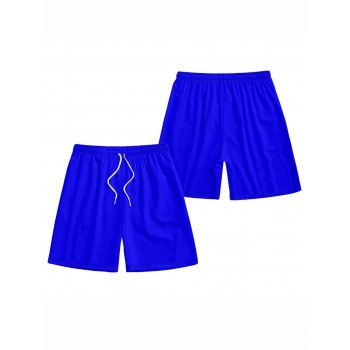 Men's Solid Color Drawstring Beach Shorts Elastic Waist Board Shorts