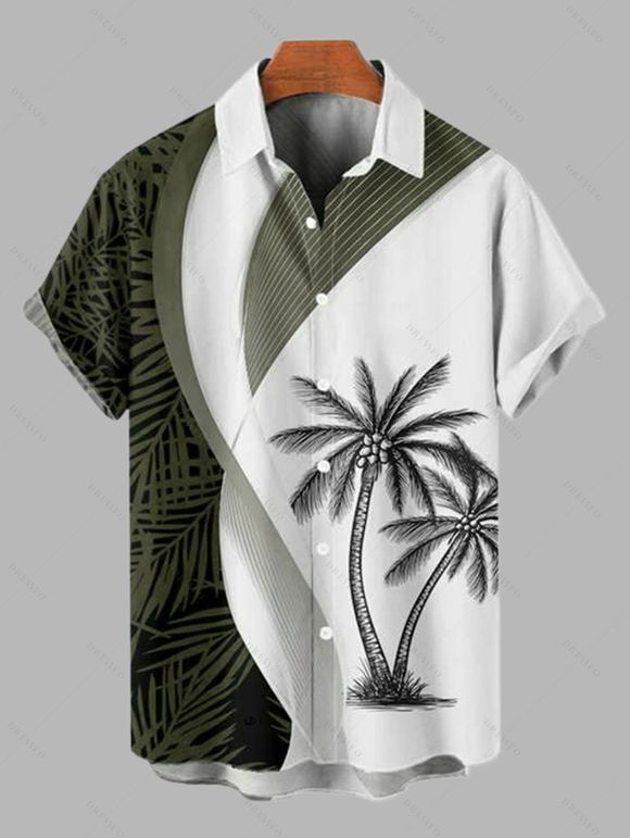 Chemise de Vacances Boutonnée Feuille de Noix de Coco Imprimée à Manches Courtes - Vert 3XL