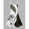 Colorblock Coconut Tree Leaf Print Vacation Dress V Neck Spaghetti Strap A Line Dress - GREEN M | US 6