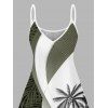 Colorblock Coconut Tree Leaf Print Vacation Dress V Neck Spaghetti Strap A Line Dress - GREEN M | US 6