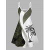 Colorblock Coconut Tree Leaf Print Vacation Dress V Neck Spaghetti Strap A Line Dress - GREEN M | US 6