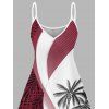 Robe Ligne A à Bretelle Fine Feuille Arbre de Noix de Coco Imprimé en Blocs de Couleurs à Col V - Rouge foncé XXXXXL | US 20
