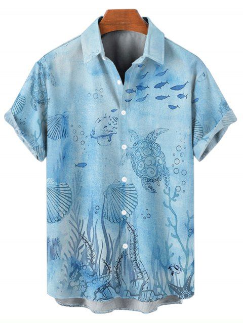 T-Shirt Manches Courtes à Imprimé Poissons Tortue et Coquillage pour Hommes