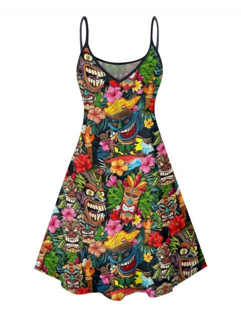 Mini Robe Ligne A Ethnique Motif Fleuri à Bretelle Fine