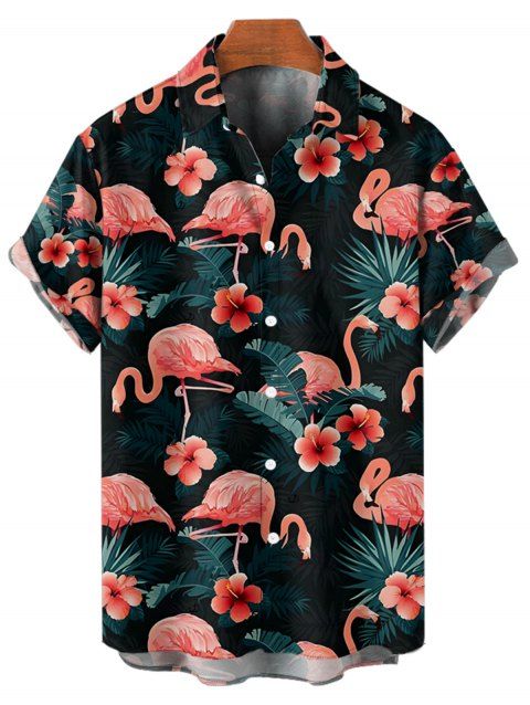 Chemise de Vacances Décontractée Motif de Flamant Partout à Manches Courtes