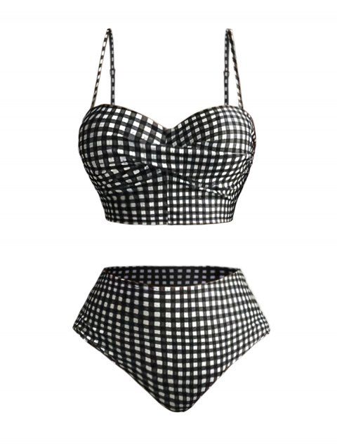 Maillot de Bain Tankini de Plage Tordu Imprimé à Taille Haute à Bretelle Fine Ajustable Deux Pièces