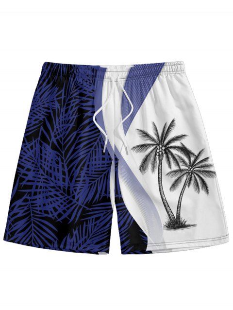 Men's Coconut Tree Print Drawstrings Vocation Shorts Elastic Waist Board Beach Shorts