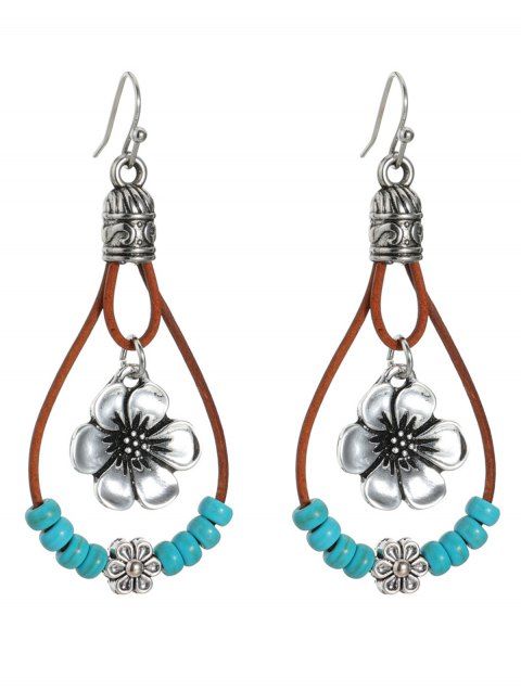 Boucles D'Oreilles Pendantes en Alliage Motif Floral et Turquoise Fantaisie à Sculpture Creuse Style Vintage