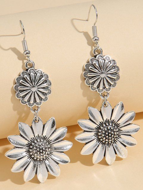Boucles D'Oreilles Pendantes Vintage Tournesol en Couleur Unie en Alliage