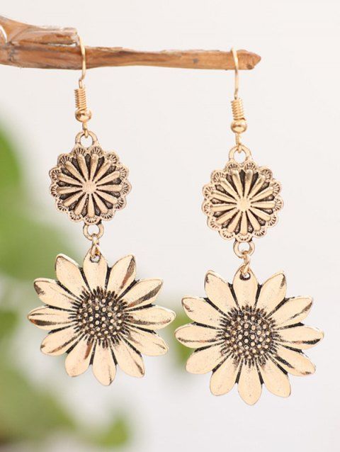 Boucles D'Oreilles Pendantes Vintage Tournesol en Couleur Unie en Alliage