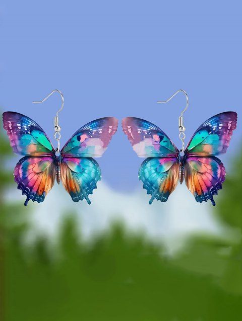 Boucles D'Oreilles Oreilles Oreilles Oreilles Branchées en Forme de Papillon en Acrylique avec Cristal Coloré
