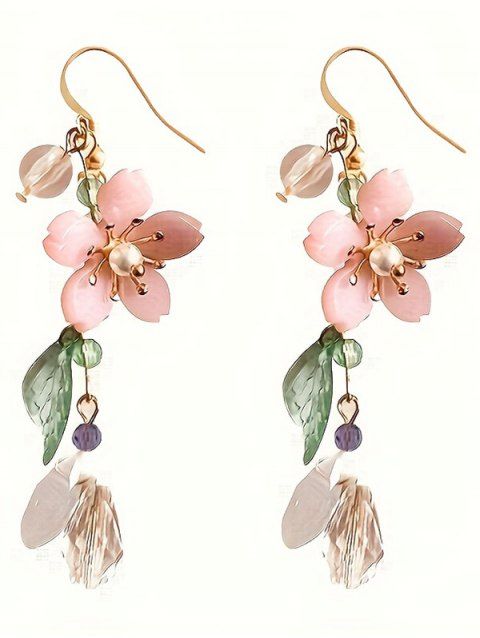 Boucles D'Oreilles Pendantes Tendances Motif Feuille Elliptique et Cristal Bleu