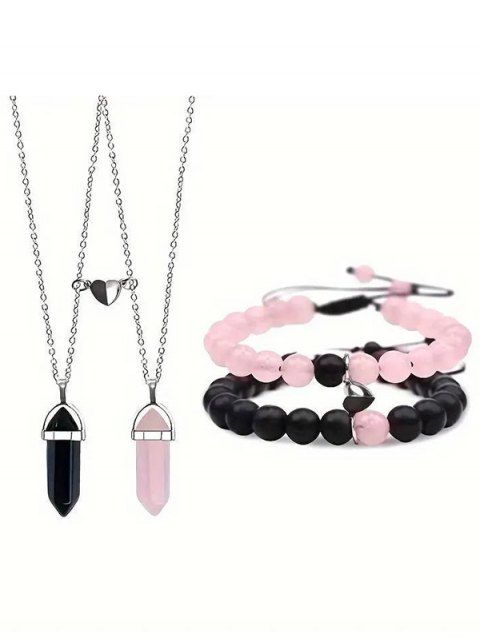 Ensemble de Bracelet Cœur Magnétique Perlé avec Pierre 4 Pièces