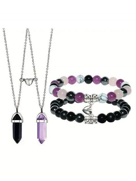 Ensemble de Bracelet Cœur Magnétique Perlé avec Pierre 4 Pièces