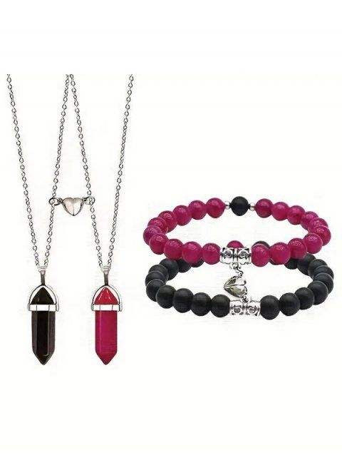 Ensemble de Bracelet Cœur Magnétique Perlé avec Pierre 4 Pièces