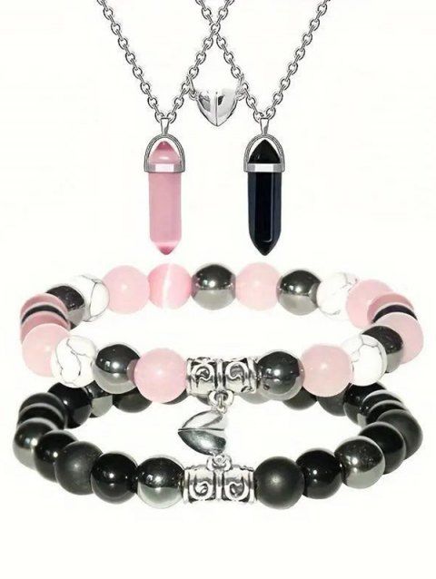Ensemble de Bracelet Cœur Magnétique Perlé avec Pierre 4 Pièces