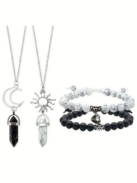 Ensemble de Bracelet Collier Lune Cœur Perlé Magnétique 4 Pièces