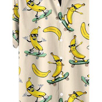 Men's Funny Banana with Sunglasses Ripstik Pattern Vacation Shirt Roll Up Short Sleeve Button Up Shirt