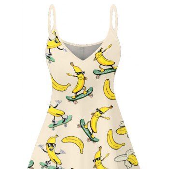 Funny Banana with Sunglasses Ripstik Pattern Vacation Dress Spaghetti Strap V Neck A Line Mini Tank Dress