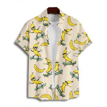 Vacation Couple Outfit Funny Banana with Sunglasses Ripstik Pattern Spaghetti Strap V Neck A Line Mini Tank Dress and Roll Up Sleeve Shirt Casual Matching Outfit