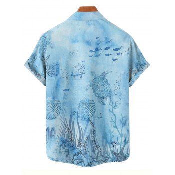 Vacation Couple Outfit Ocean Elements Sea Turtle Shell Fish Coral Spaghetti Strap V Neck A Line Mini Tank Dress and Roll Up Sleeve Shirt Beach Matching Outfit