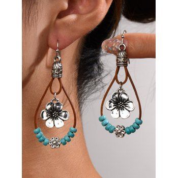 Floral Waterdrop Shaped Faux Turquoise Hollow Out Vintage Alloy Drop Earrings