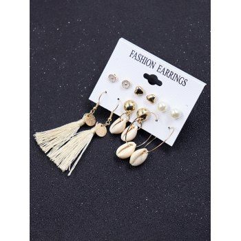 6 Pairs Shell Floral Heart Tassel Faux Pearl Bohemian Earrings