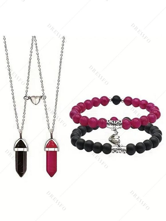 Ensemble de Bracelet Cœur Magnétique Perlé avec Pierre 4 Pièces - multicolor A 