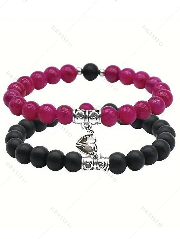 Ensemble de Bracelet Cœur Magnétique Perlé avec Pierre 4 Pièces - multicolor A 