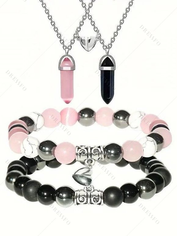 Ensemble de Bracelet Cœur Magnétique Perlé avec Pierre 4 Pièces - multicolor B 