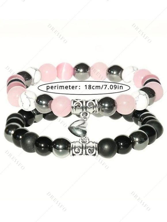 Ensemble de Bracelet Cœur Magnétique Perlé avec Pierre 4 Pièces - multicolor B 