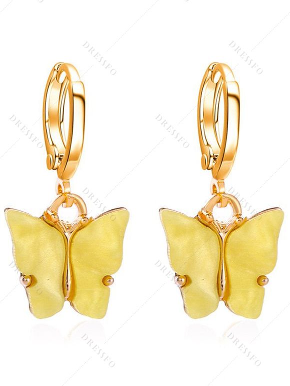 Boucles D'Oreilles Oreilles Oreilles Tendances en Forme de Papillon Acrylique avec Pince en Strass - Jaune 