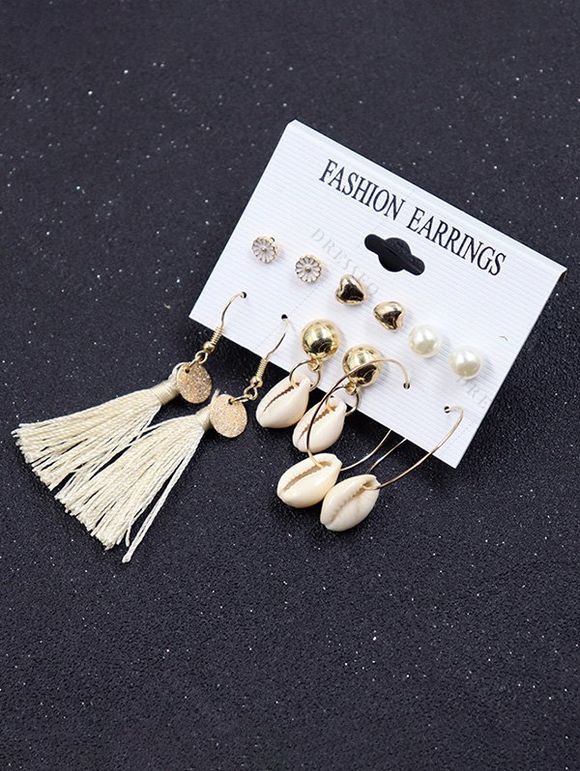 Boucles D'Oreilles Lune Cœur Coquille Imprimés en Fausse Perle à Frange Style Bohémien 6 Paires - multicolor A 
