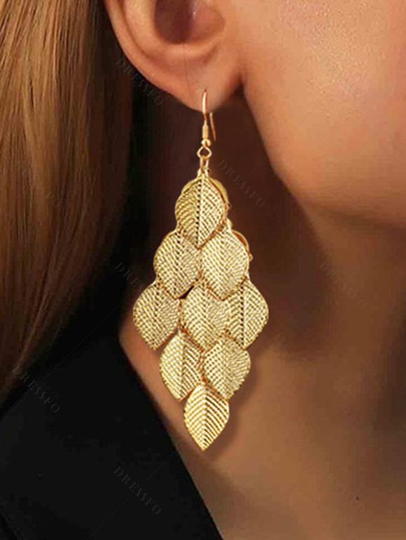 Boucles D'Oreilles de Soirée en Forme de Feuille en Alliage en Couleur Unie - d'or 
